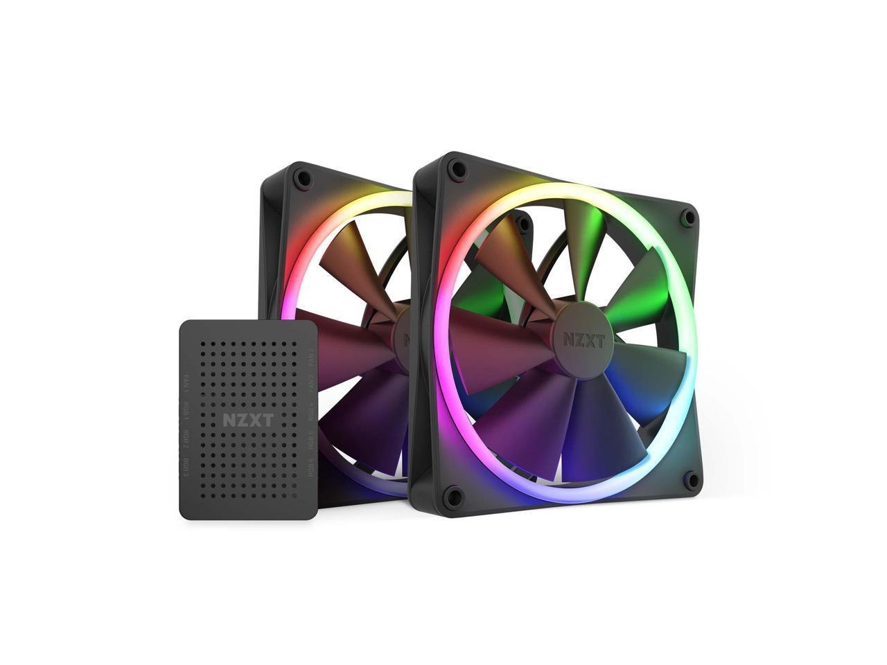 NZXT Aer F140 RGB Black Twin Pack - 2X Fan & RGB Lighting Controller - High Performance Airflow Fans