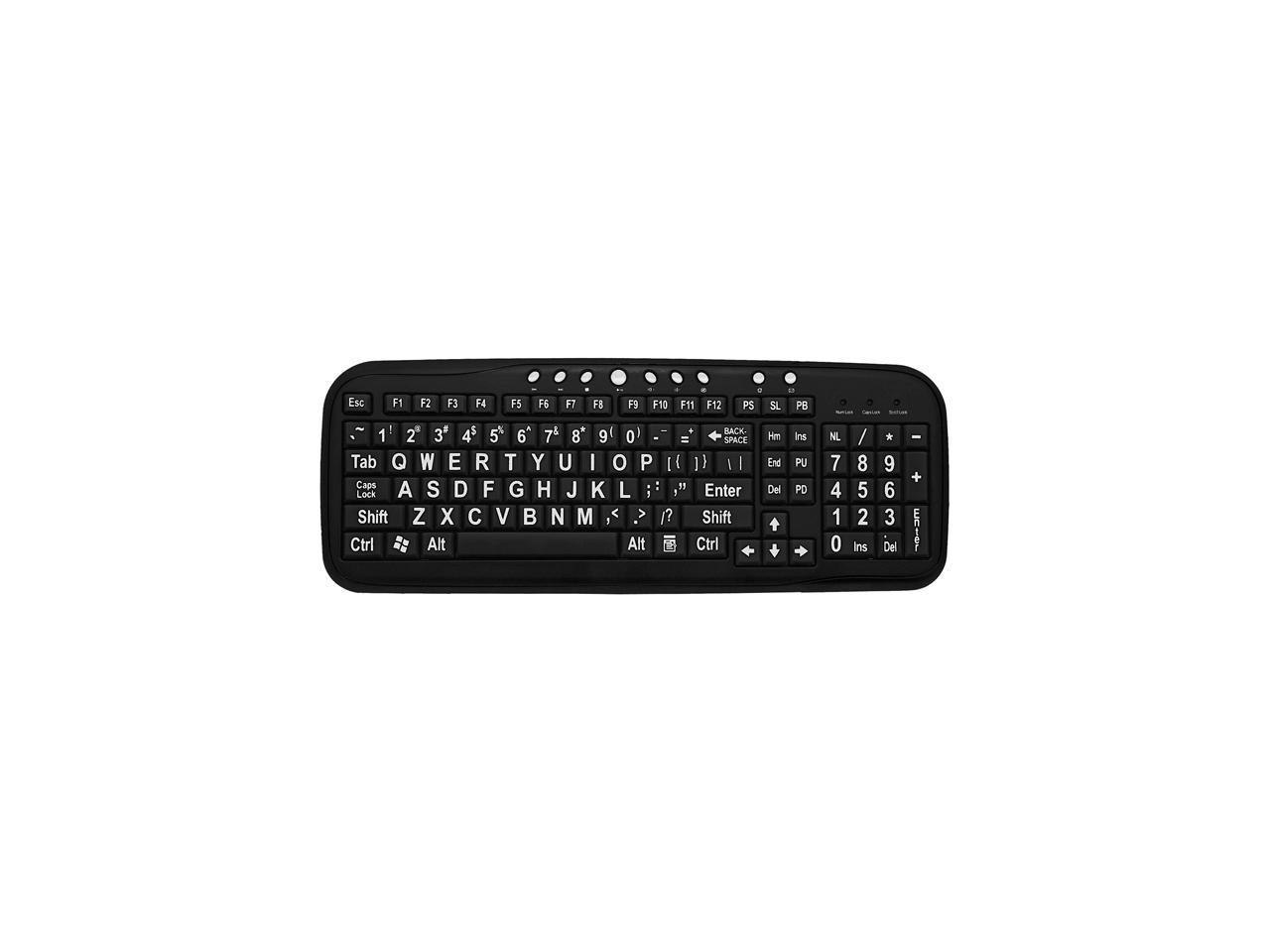 Ergoguys CD-1039 Black Usb Wired Ergonomic Ezsee Low Vision Keyboard Large White Print Black Keys