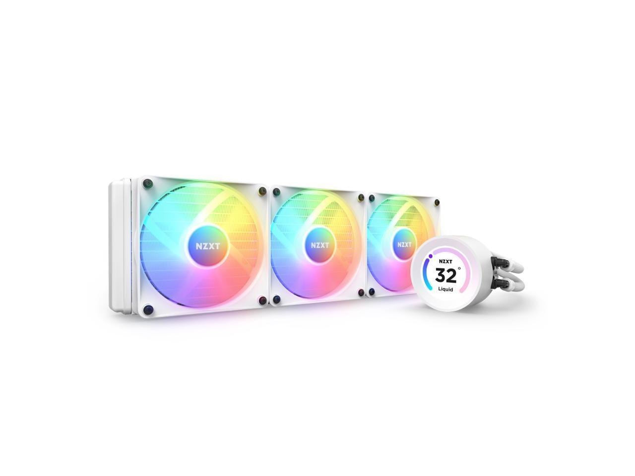 NZXT Kraken Elite RGB 360MM - Rl-Kr36e-W1 – RGB Aio Cpu Liquid Cooler – Customizable LCD Display - 3 X F120RGB Core Fans Radiator Fans White Lga 1700 / Am5 Compatible