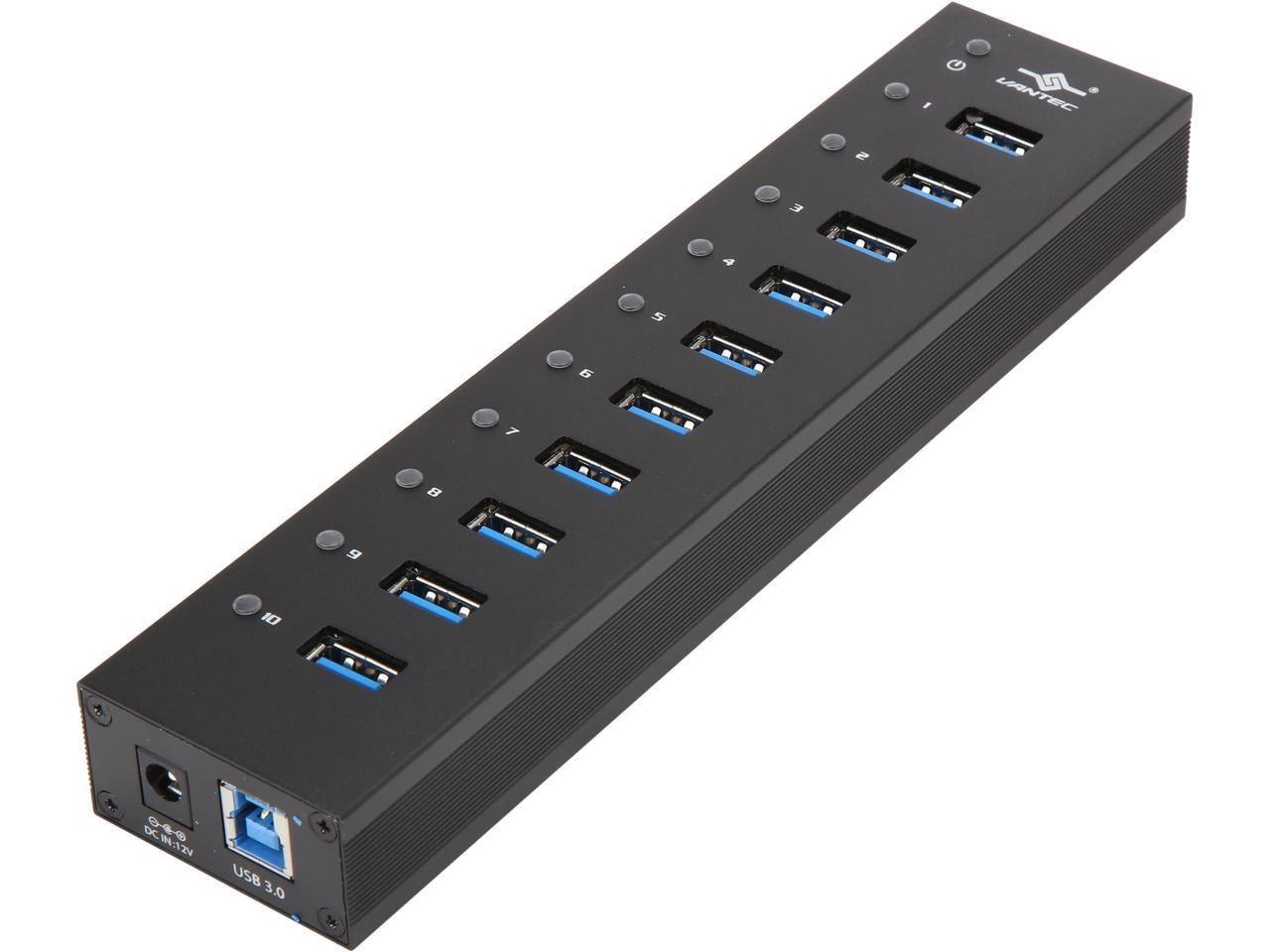 Vantec Ugt-Ah110u3-Bk 10-Port Usb 3.0 Aluminum Hub With 12V/5A Premium Power Adapter