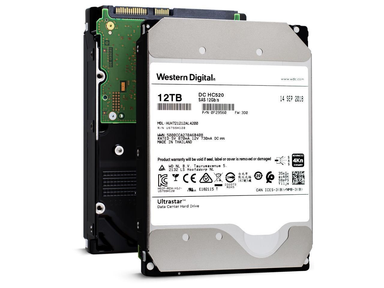 HGST WD Ultrastar DC HC520 | Huh721212al4200 (0F29560) | 12TB 7200 RPM 4Kn Sas 12Gb/s 256MB Cache 3.5-Inch Internal Enterprise HDD Data Center Hard Disk Drive