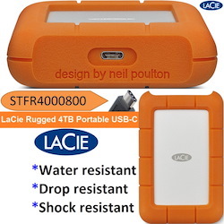 LaCie Rugged 2.5' 4TB Usb-C Mobile Drive Usb 3.1 Type C 3600RPMe. Usb-C + Usb3.0 Adaptor Cable. 2 Years Warranty