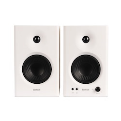 Edifier MR4 Studio Monitor - Smooth Frequency, 1' Silk Dome Tweeter, 4' Diaphragm Woofer, Wooden, Rca TRS, Aux, Ideal For Content Creators - White (L