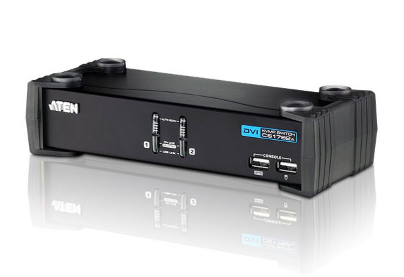 Aten Desktop KVMP Switch 2 Port Single Display Dvi W/ Audio, 2X Custom KVM Cables Included, 2X Usb Port, Selection Via Front Panel