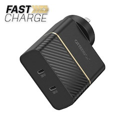 OtterBox Usb-C Fast Charge Dual Port Wall Charger (Type I) - 50W Combined - Black Shimmer (78-80354), Support Usb Power Delivery 3.0 & PPS Technology