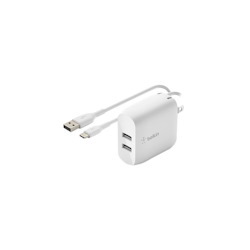 Belkin BoostCharge Dual USB-A Wall Charger 24W (USB-A to USB-C cable included) - Power Adapter