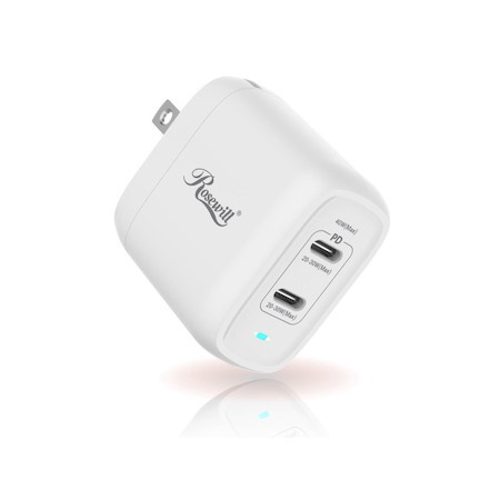 Rosewill 40W Two-Port GaN Wall Charger With 2 Usb-C Ports (20W)