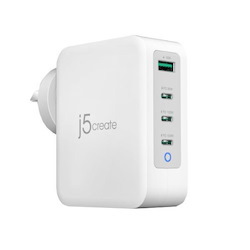 J5create Jup43130 130W GaN Usb-C 4-Port Charger - (Usb-C PDx 3, Usb-A X 1 With Auto Balance Output) - Charge Your Phones, Tablets, Or Laptops