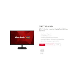 ViewSonic 27' Office Business, Ultra Slim 3 Side Frameless, Super Clear Ips, 4MS 100HZ, FHD, DP, Hdmi, Adaptive SYNC, Dual Speakers. Vesa 100. Monitor