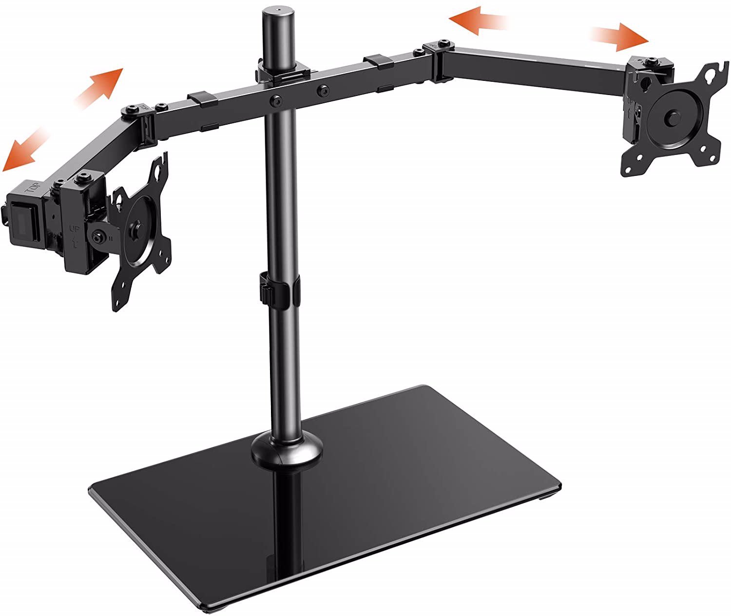 Dual Monitor Stand, Freestanding Desk Mount with Glass Base