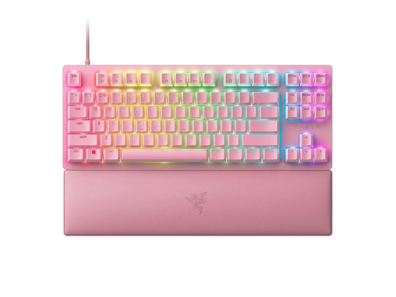 Razer Huntsman V2 TKL Tenkeyless Gaming Keyboard: Fast Linear Optical Switches Gen2 & 8000Hz Polling Rate - Detachable Type-C Cable - PBT Keycaps - Ergonomic Wrist Rest - Quartz Pink