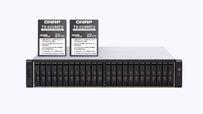 Qnap TS-h2490FU-7302P-128G Amd Epyc 7302P 16-Core 3.3GHz 24 Bay Nas 128G DDR4 Hot-Swappable Sr-Iov 2x2.5GbE 4x25GbE Wol 5xPCle Slot 2xUSB3.2 Rackmount