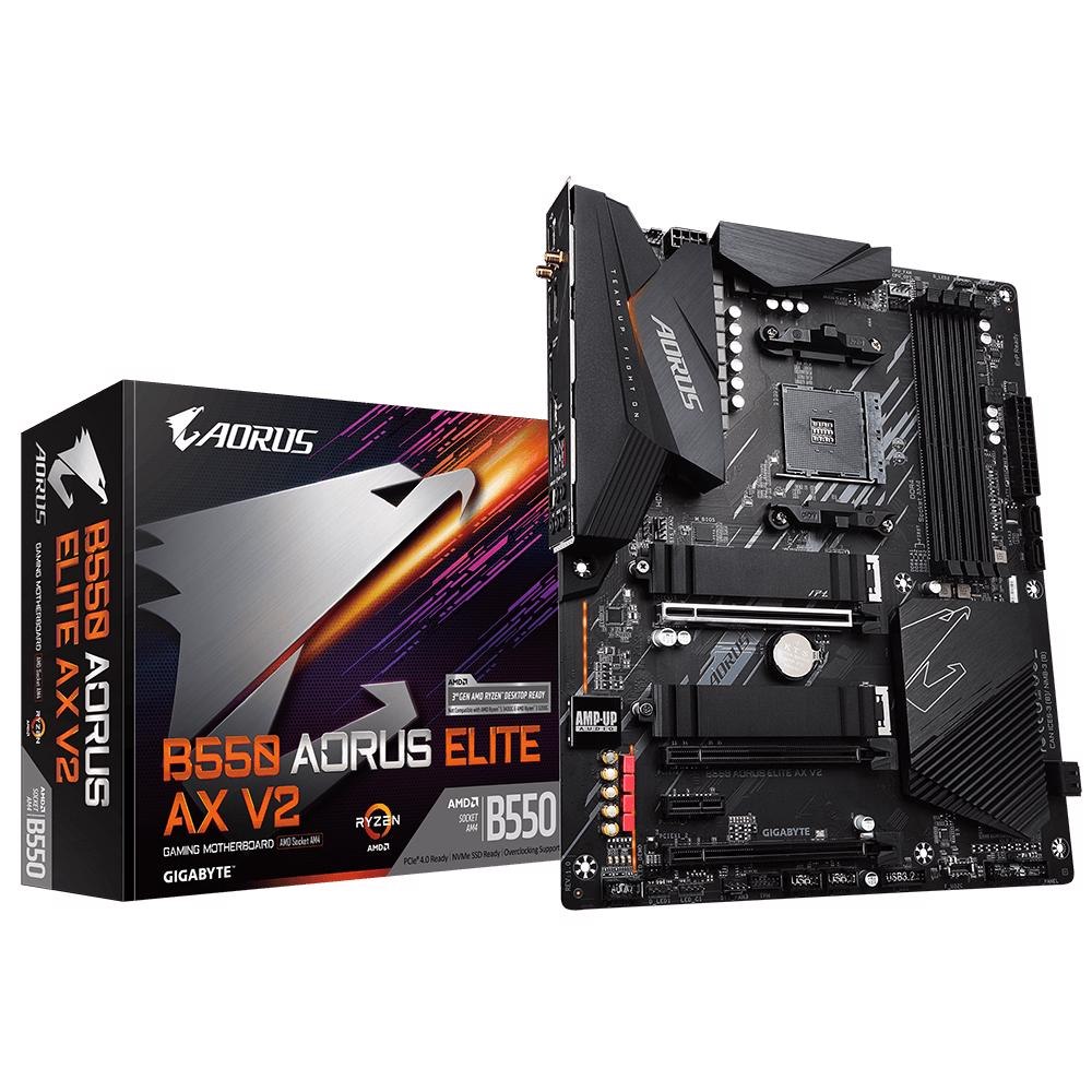 Gigabyte B550 Aorus Elite Ax V2 Amd Ryzen Atx Motherboard 4xDDR4 4xSATA 2xM.2 DP Hdmi Lan Raid 3xPCIEx16 4xUSB3.2