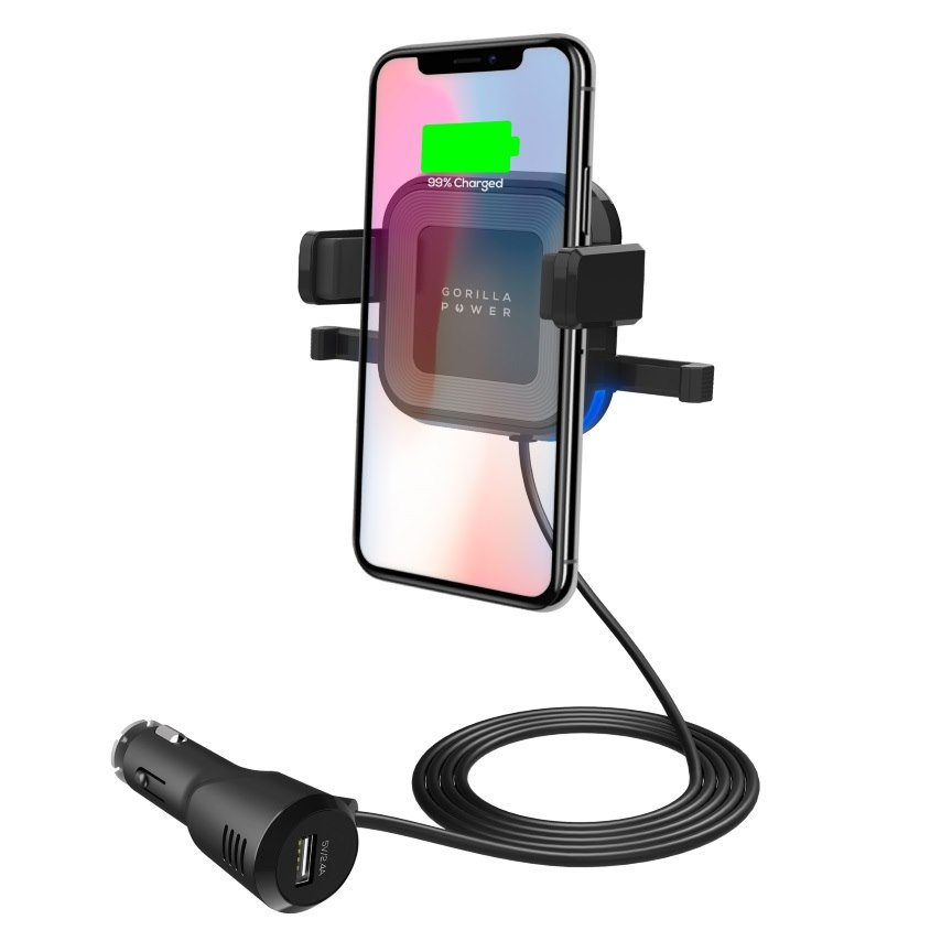 Mbeat® Gorilla Power 10W Wireless Car Charger With 2.4A Usb Charging, Air Vent Clip & Windshield Stand