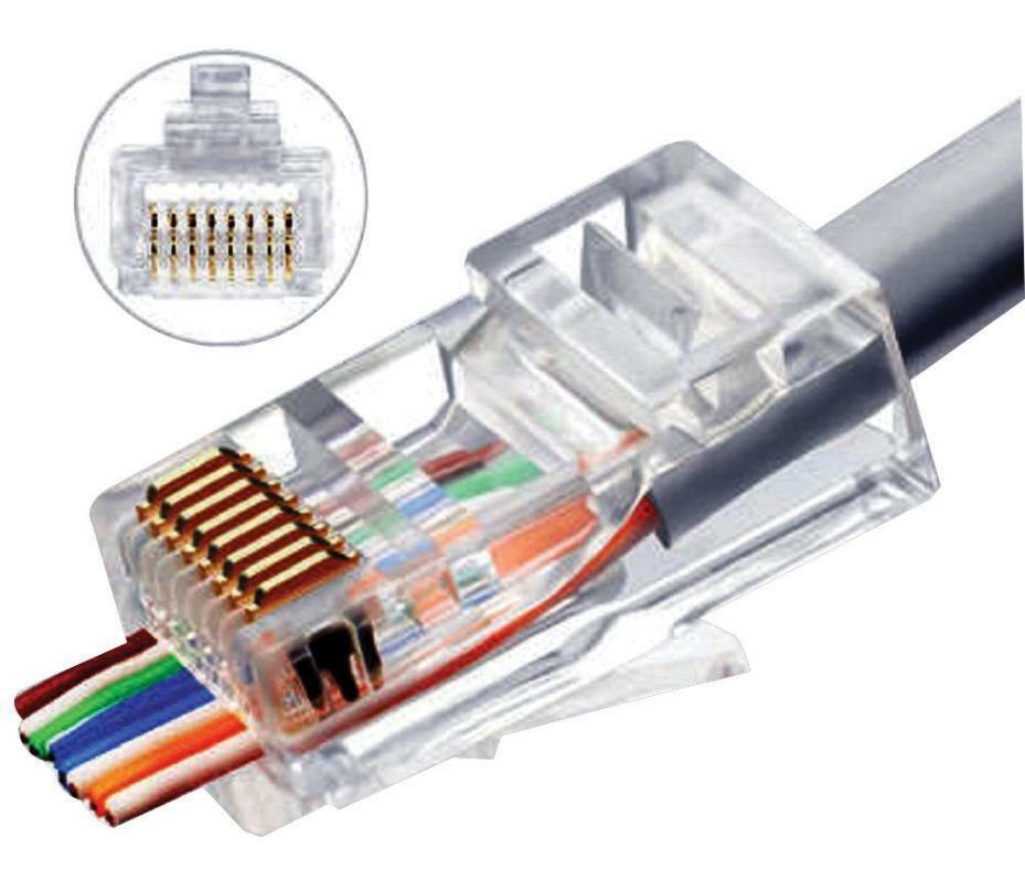 RJ45 Pass Through Plugs, Cat6, 8P8PC, Pack of 10