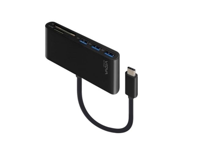 Connectland Alogic Usb-C To Multi Card Reader & 3-Port Usb Hub - 10CM, Black - Vrova Series