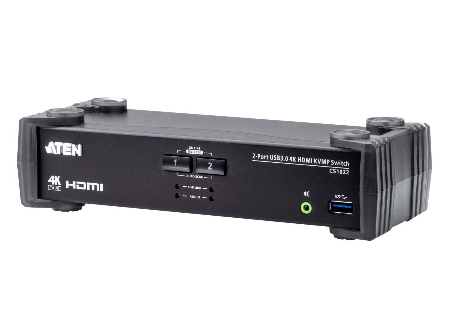 Aten Desktop KVMP Switch 2 Port Single Display 4K Hdmi W/ Audio Mixer Mode, Cables Included, Selection Via Front Panel