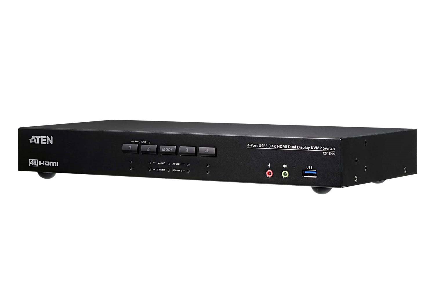 Aten Desktop KVMP Switch 4 Port Dual Display 4K Hdmi W/ Audio, Cables Included, 2X Usb Port, Selection Via Front Panel