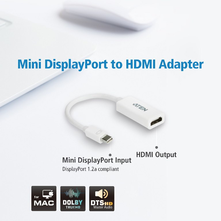 Aten DisplayPort To Dvi Adapter, Converts DisplayPort Signals To Dvi Output, Supports Vga, Svga, Xga, Sxga, Uxga And Resolutions Up To 1080P (HDTV)