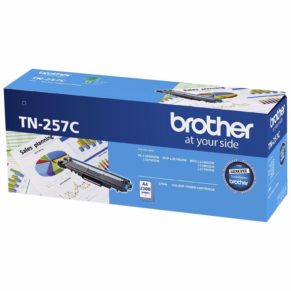 Brother TN-257C Cyan High Yield Toner Cartridge To Suit - HL-3230CDW/3270CDW/DCP-L3015CDW/MFC-L3745CDW/L3750CDW/L3770CDW (2,300 Pages)