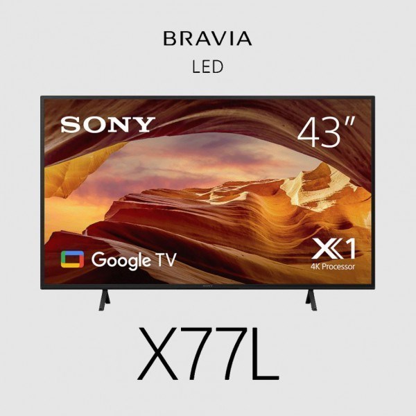 Sony Bravia X77L TV 43" Entry 4K (3840 X 2160), 450-CD/M2 Brightness, HDR10, HLG, Android TV, Google TV, 3 Year Onsite