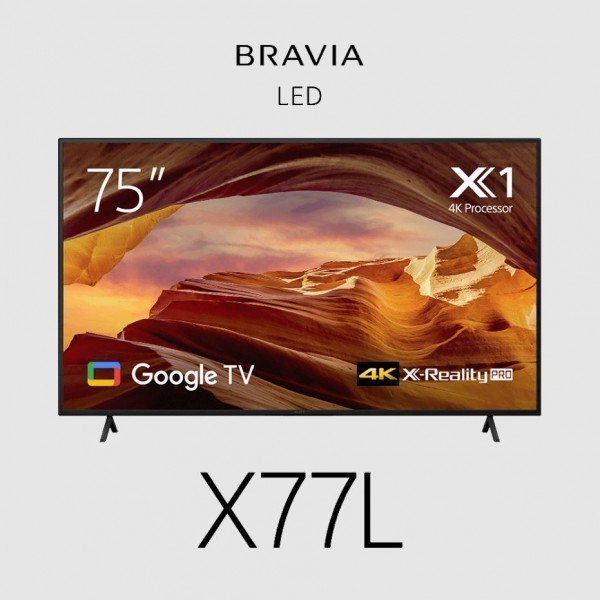 Sony Bravia X77L TV 75" Entry 4K (3840 X 2160), 450-CD/M2 Brightness, HDR10, HLG, Android TV, Google TV, 3 Year Onsite