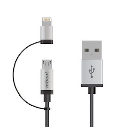 Mbeat® 1M Lightning And Micro Usb Data Cable - 2-in-1/Aluminmum Shell Crush-Proof Plug Design/Nylon Braided/Silver/ Apple/Andriod Tablet Mobile Device