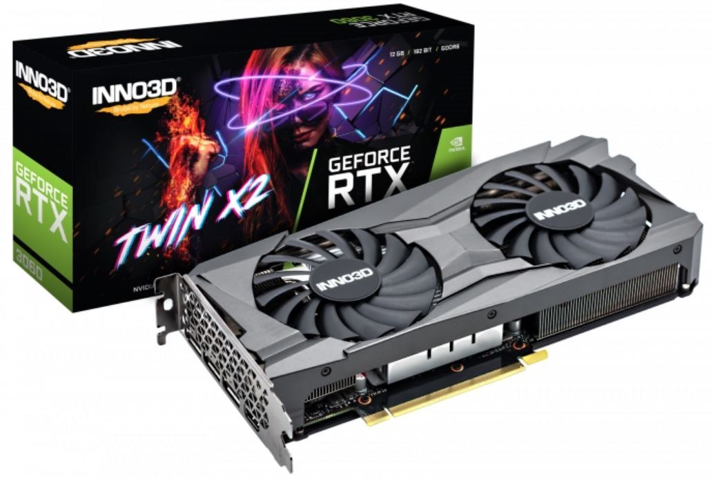 Inno3d nVidia GeForce RTX 3060 Twin X2 12G GDDR6, 1777MHz Boost Clock, Ram 15Gbps, 3xDP. 1xHDMI, 240X120MM X 2-Slot (3060)