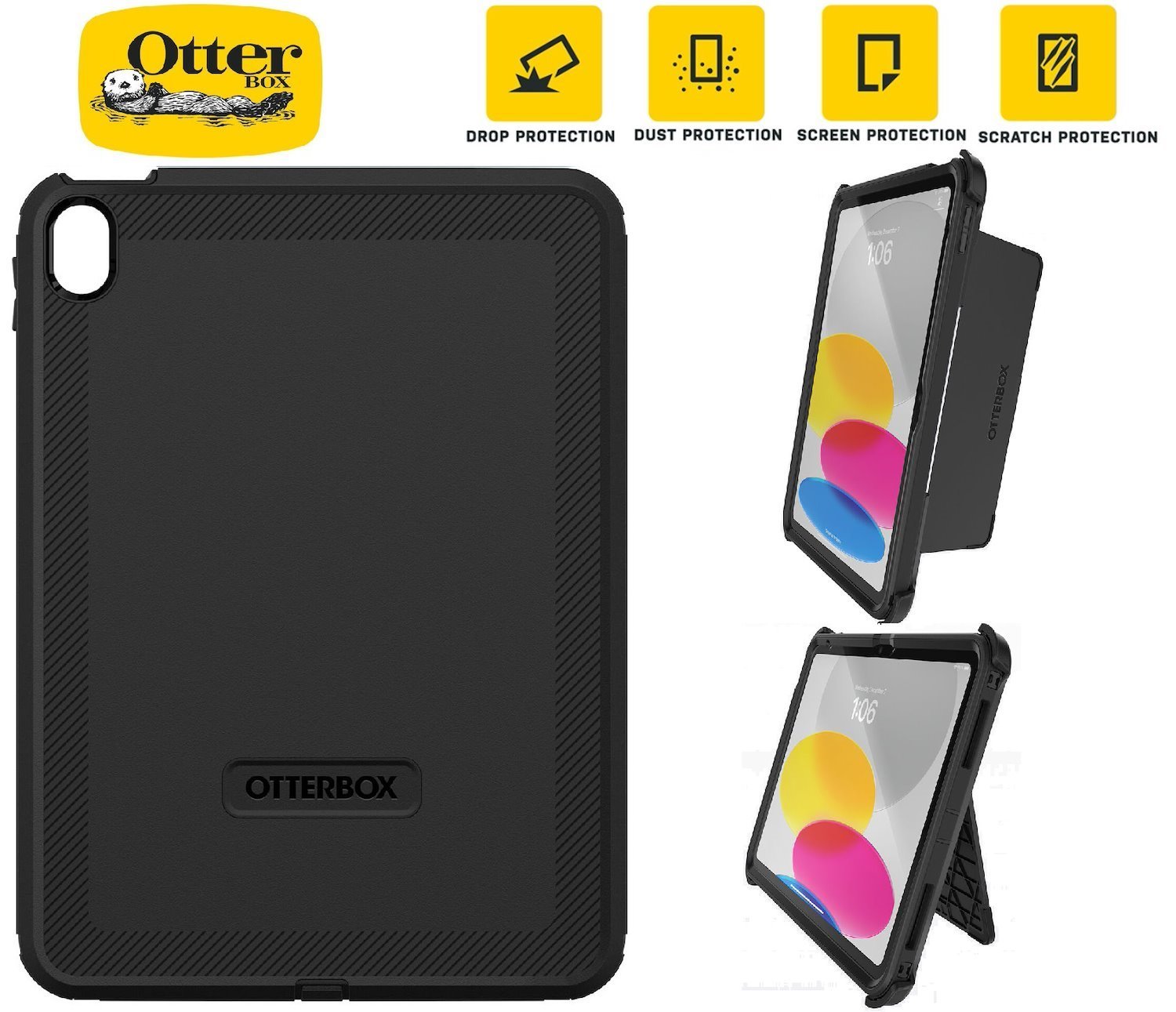 OtterBox Defender Apple iPad (10.9') (10TH Gen) Case Pro Pack Black - (77-89955), Built-In Screen Protector, Pencil Holder, Multi-Layer