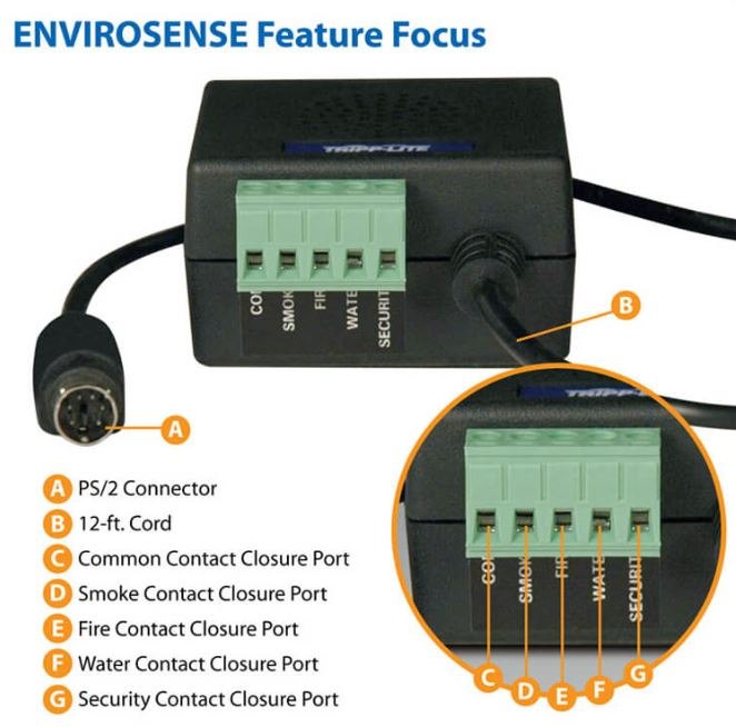 ENVIROSENSE EnviroSense Rack Environment Sensor, Temperature, Humidity, Contact-Closure Inputs