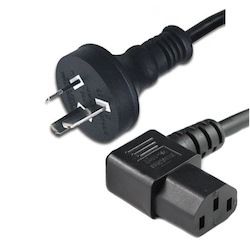 CM0NC180-SR - Extension Cable 10Amp Left Angled IEC C13 to Straight Aus 3Pin Plug, 2m Black