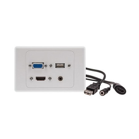 Alogic 1 X Hdmi 1 X Vga 1 X Usb & 1 X 3.5MM Audio Clipsal 2000 White Wall Plate With Panel Mount Cables