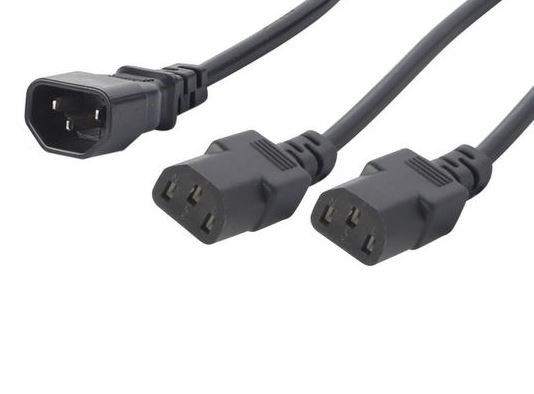 BDC606-06 - IEC C14 Male Plug on 0.3m Power Cord split into 2x C13 Female Sockets each 0.3m (Total length 0.6m)