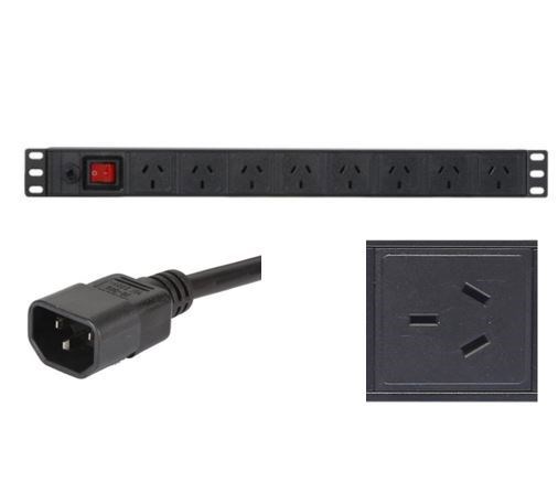 PDU818 - Basic PDU 1RU, (8x) 10A GPO 3 Pin Outlets w/ 10A C14 Plug. 10A resettable thermal circuit breaker