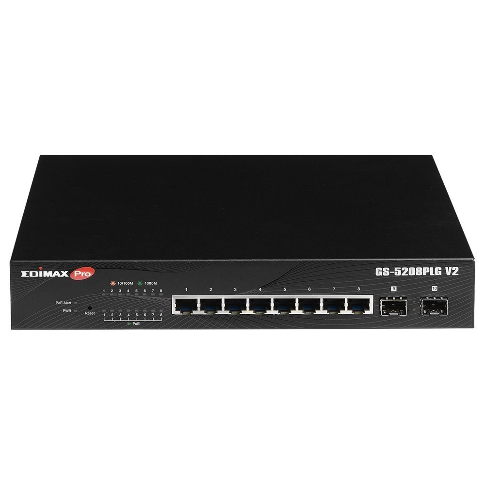 Edimax GS-5208PLG V2 10-Port Gigabit Long Range PoE+ Web Smart Switch With 2 SFP Ports, Rackmountable