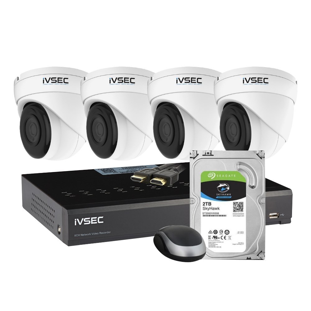 Ivsec Kit 4 X Nc340xa 12MP Ip Cam NR3082X-2TB 8 X PoE NVR 4K Ivs