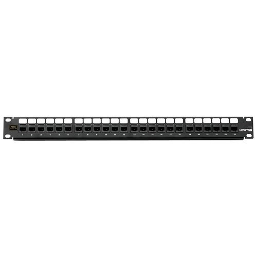 Leviton | 1Ru 24-Port Cat 6 Flat Quickport™ Patch Panel *Cable Management Bar Included* | Black