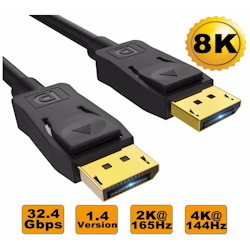 8Ware 3M Ultra 8K DisplayPort DP1.4 Cable - Male To Male Gold Plated 7680X4320 8K@60Hz 4K@144Hz 32.4Gbps Uhd QHD FHD HDP HDCP HDTV HDR 28Awg