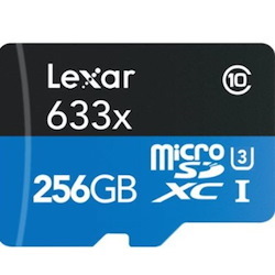 Carte mémoire Lexar 256GB 633X Uhs-I MSD-XC avec adapt.SD U3 V30