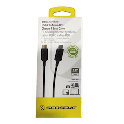 Scosche Charge & SYNC Usb-C To Micro Usb Cable 3FT Black StrikeLINE