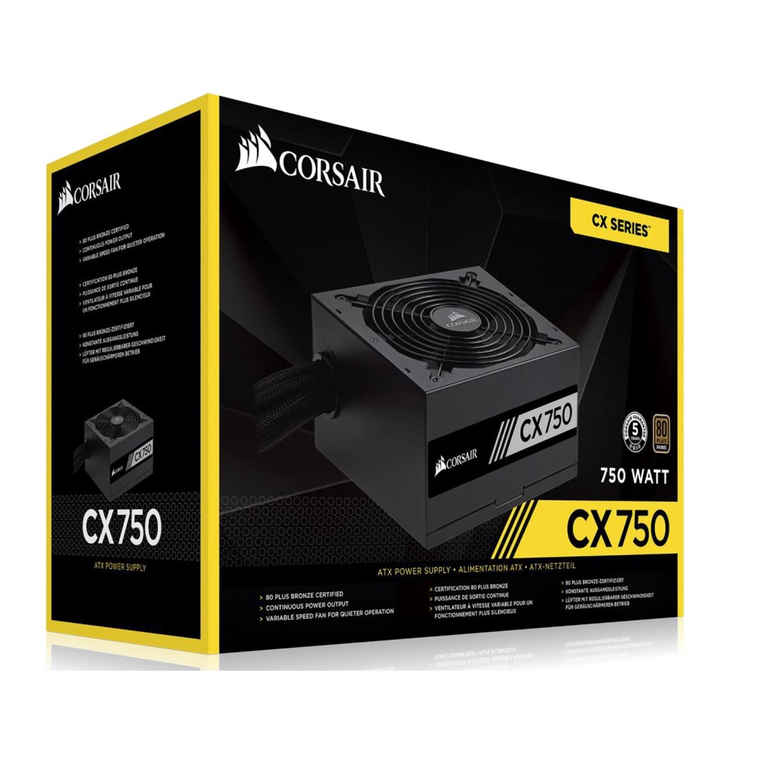 Corsair 750W CX 80+ Bronze 140MM Fan Black Atx Psu 5 Years Warranty 2017 Version