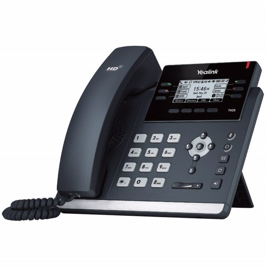 Refurbished Yealink SIP-T42S IP Phone - Corded/Cordless - Corded/Cordless - Bluetooth, Wi-Fi - Wall Mountable, Desktop - Black