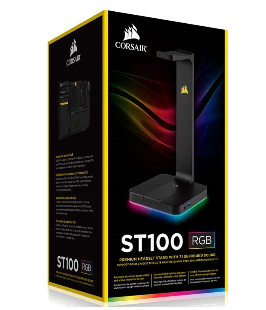 Corsair Gaming ST100 RGB - Headset Stand With 7.1 Surround Sound. Built In 3.5MM Analog Input. Dual Usb 3.1 Ports.