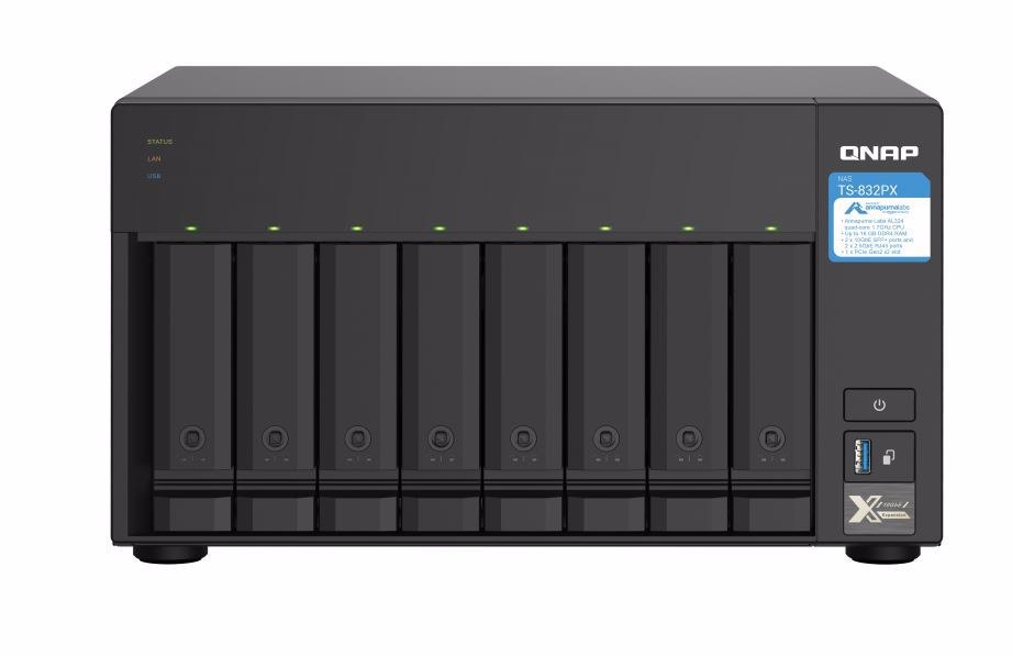 Qnap TS-832PX-4G, 8 Bay Nas (No Disk),Al-324 Quad Core, 4GB,2.5GbE(2),10GbE SFP+(2),2YR