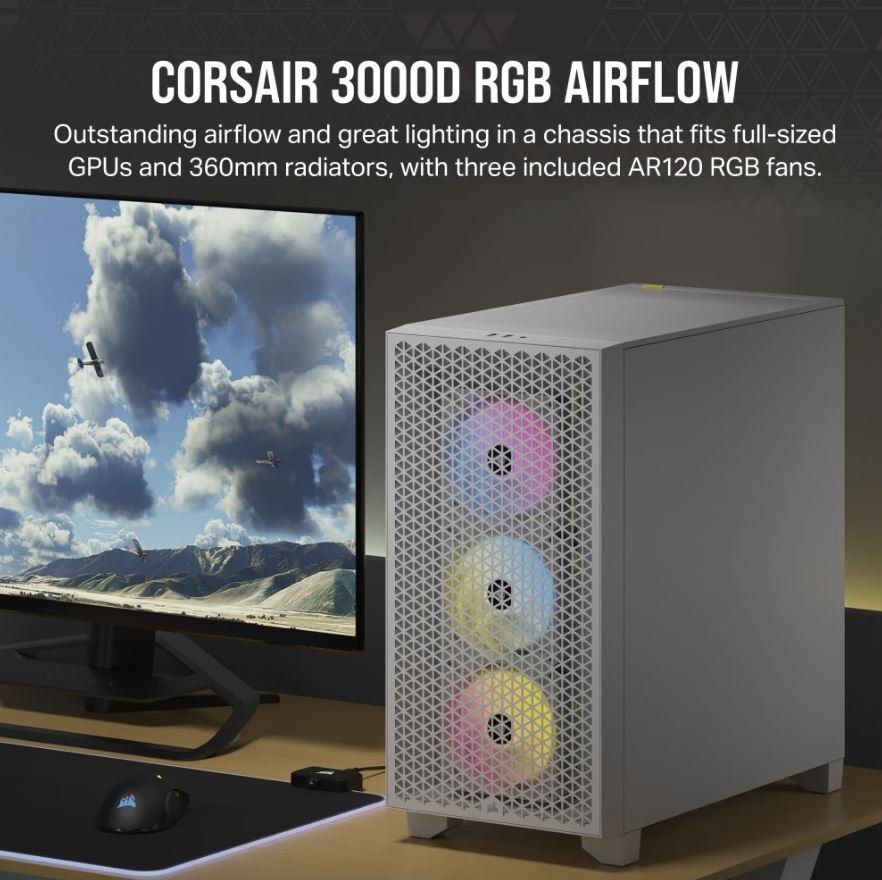 Corsair AIRFLOW Computer Case - Mid-tower - Tempered Glass - White