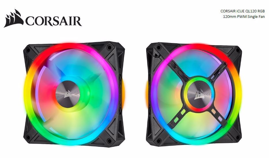 Corsair QL120 RGB, Icue, 120MM RGB Led PWM Fan 26dBA, 41.8 CFM, Single Pack