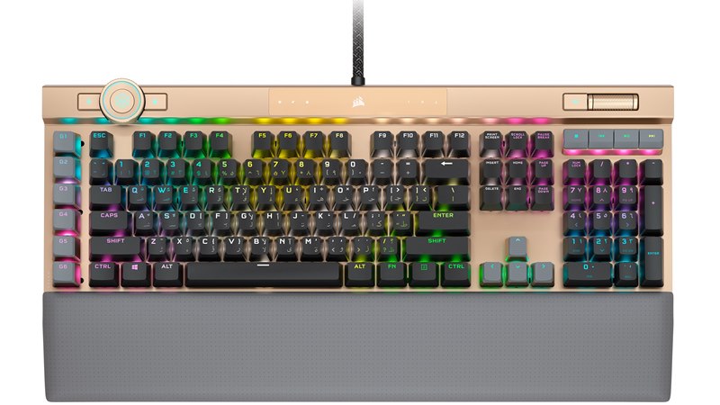 Corsair K100 RGB, Optical Switch, Axon 44-Zone RGB, PBT Double-Shot Keycaps, Gold, Mechanical Gaming Keyboard