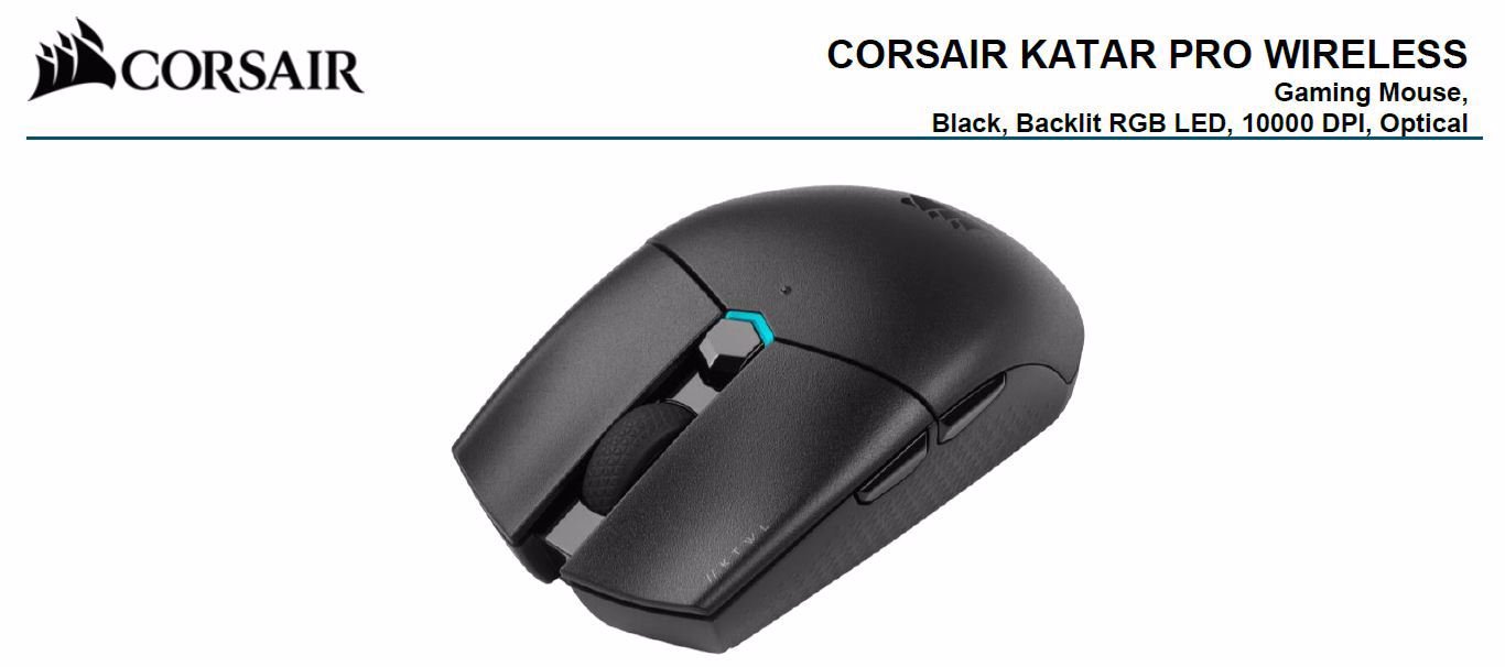 Corsair Katar Pro Wireless Gaming Mice, Ultra Light Weight, Sub-1Ms Slipstream Wireless Connection, Icue Software,