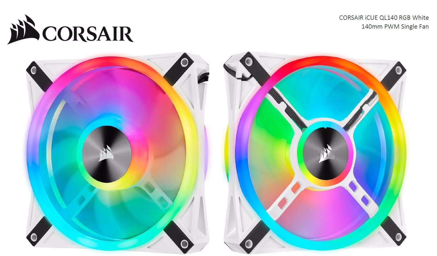 Corsair White QL140 RGB, 140MM RGB Led Fan, Single Pack