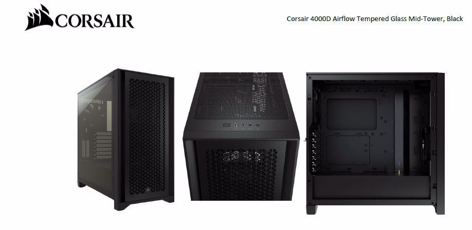 Corsair 4000D Airflow Tempered Glass Mid-Tower Case, Black